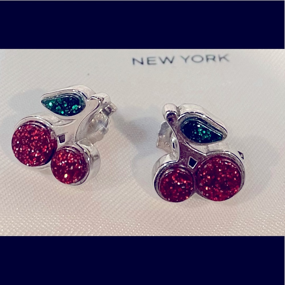 Coach cherry earrings. Red glitter enamel.